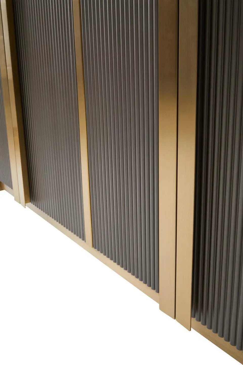 Dervio Grey Four Door Sideboard With Black Marble Top   Nicholas John Interiors