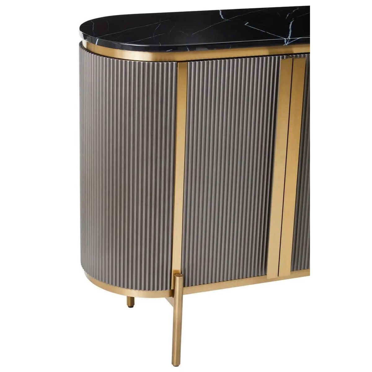 Dervio Grey Four Door Sideboard With Black Marble Top   Nicholas John Interiors