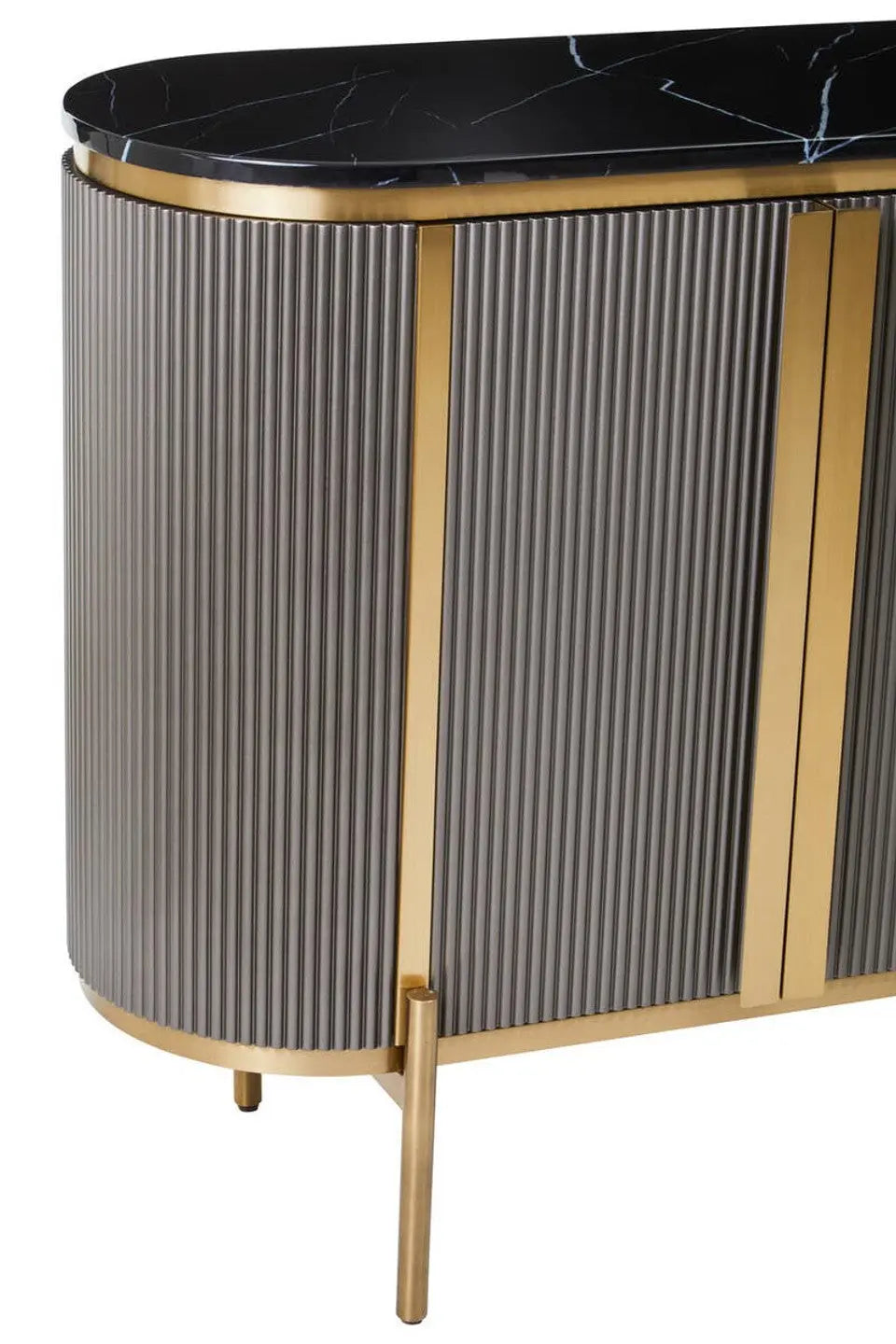 Dervio Grey Four Door Sideboard With Black Marble Top   Nicholas John Interiors