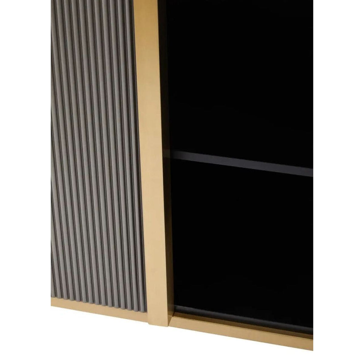 Dervio Grey Four Door Sideboard With Black Marble Top   Nicholas John Interiors