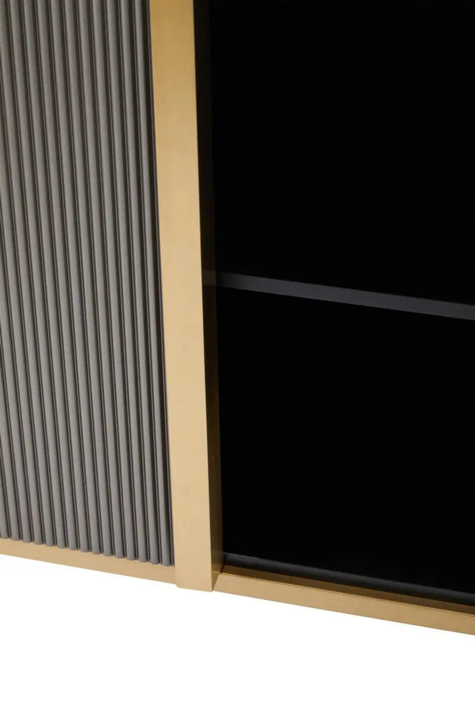 Dervio Grey Four Door Sideboard With Black Marble Top   Nicholas John Interiors