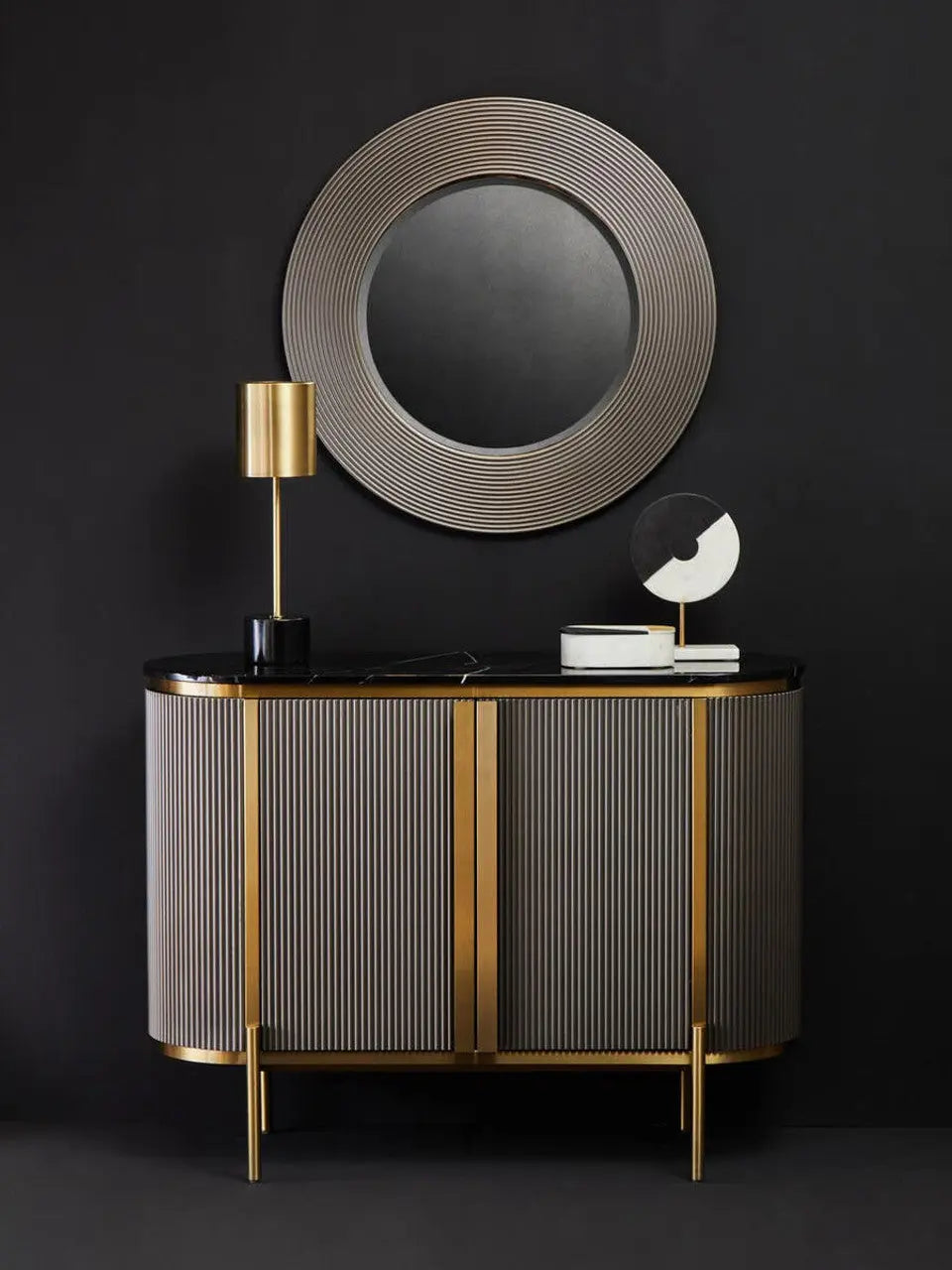 Dervio Grey Ribbed Round Wall Mirror   Nicholas John Interiors