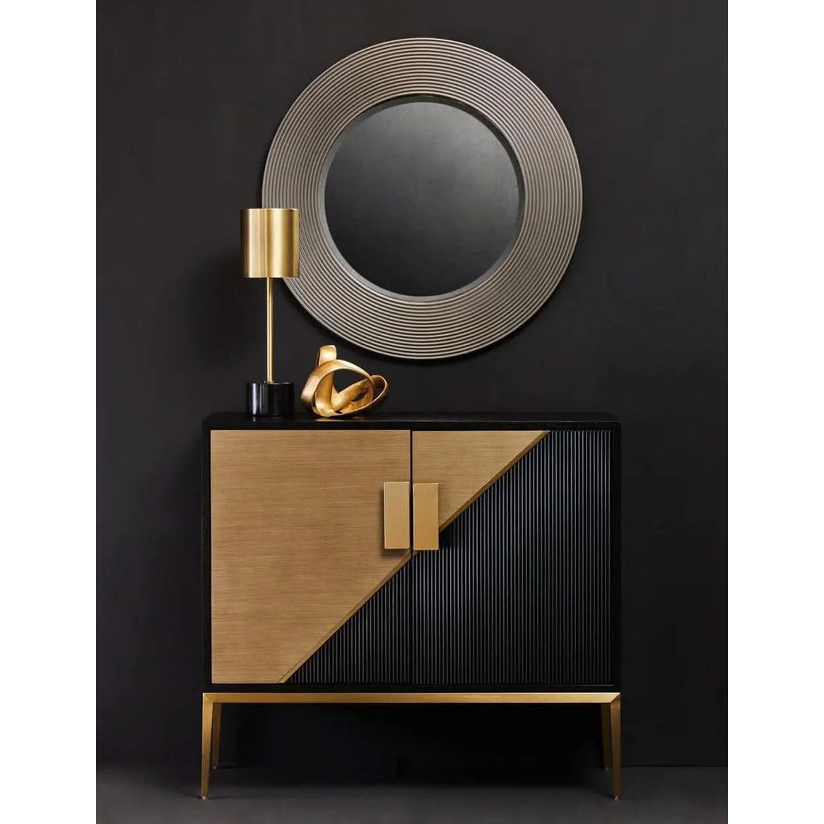 Dervio Grey Ribbed Round Wall Mirror   Nicholas John Interiors
