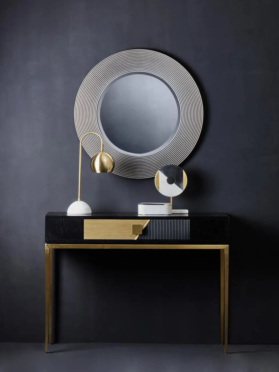 Dervio Grey Ribbed Round Wall Mirror   Nicholas John Interiors