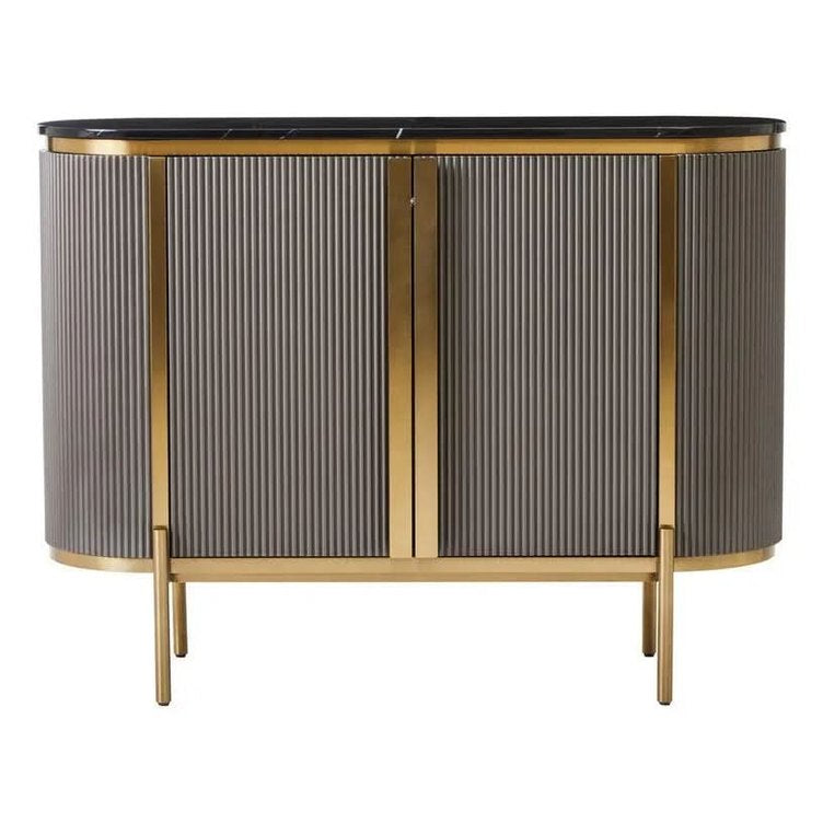 Dervio Grey Two Door Sideboard with Black Marble Top   Nicholas John Interiors