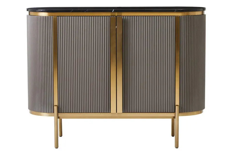 Dervio Grey Two Door Sideboard with Black Marble Top   Nicholas John Interiors