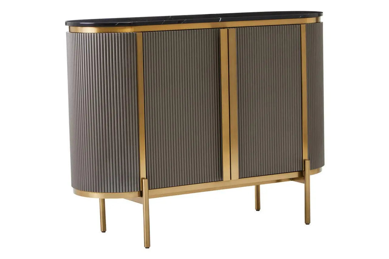 Dervio Grey Two Door Sideboard with Black Marble Top   Nicholas John Interiors