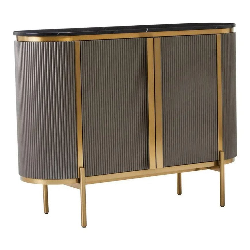 Dervio Grey Two Door Sideboard with Black Marble Top   Nicholas John Interiors