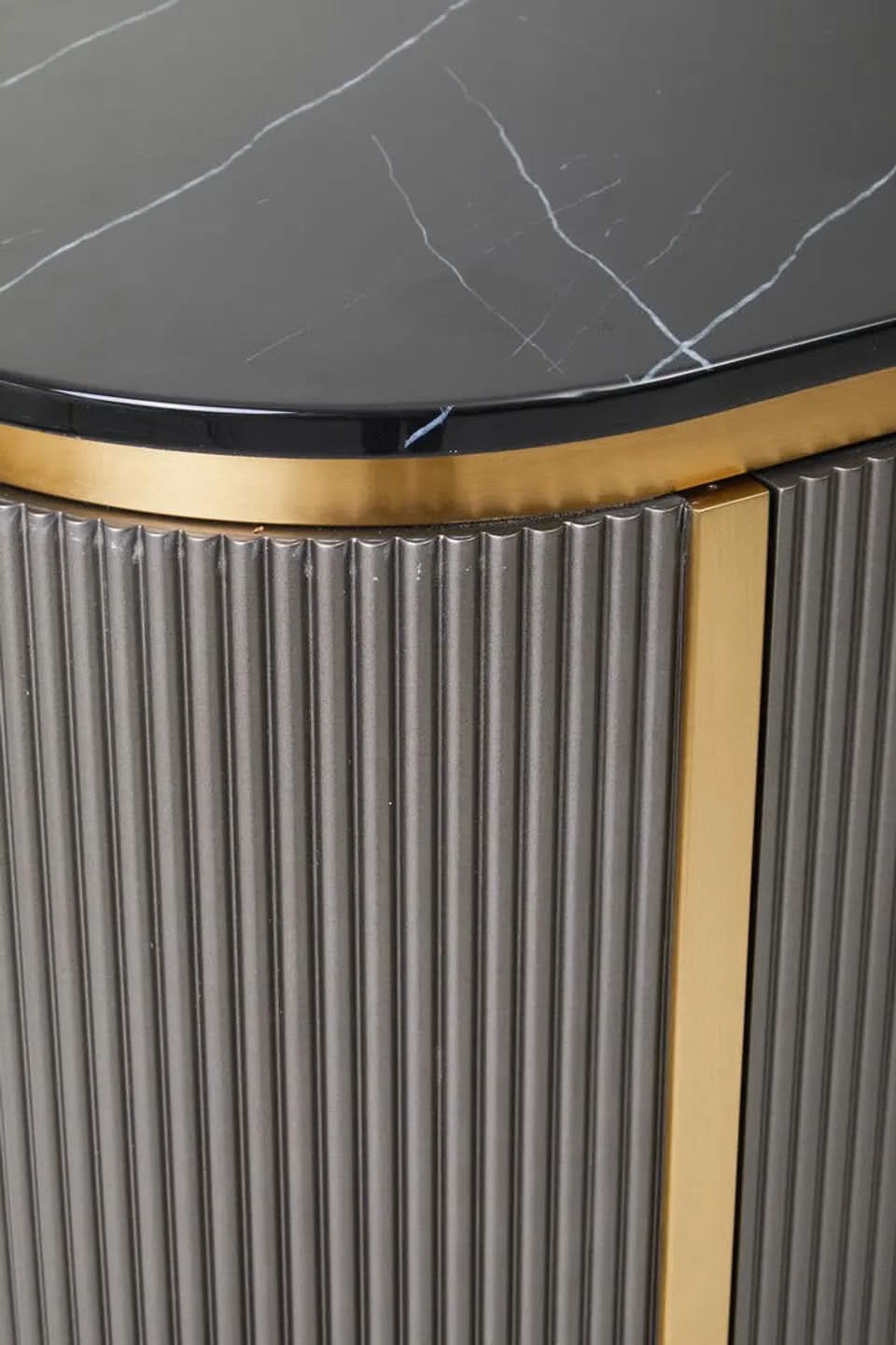 Dervio Grey Two Door Sideboard with Black Marble Top   Nicholas John Interiors