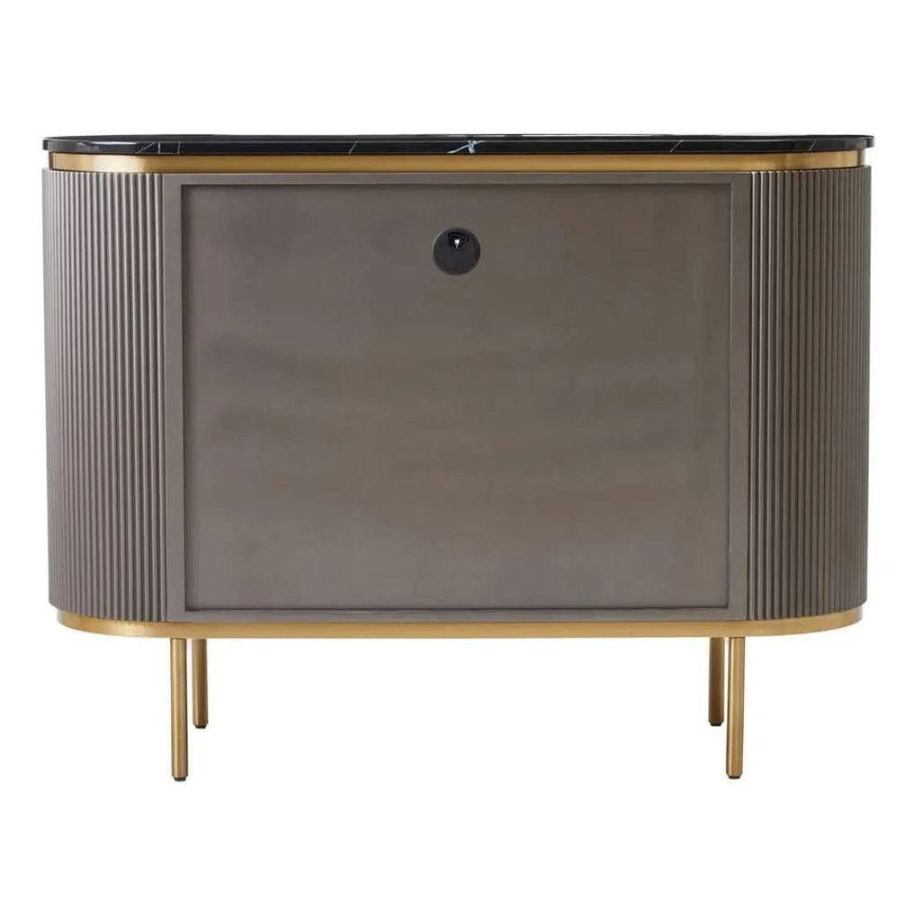Dervio Grey Two Door Sideboard with Black Marble Top   Nicholas John Interiors