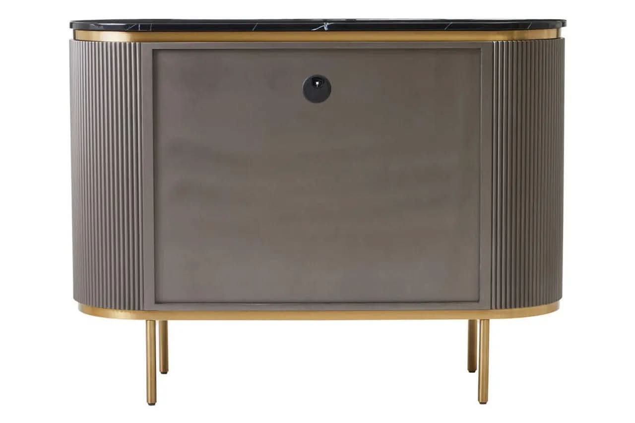 Dervio Grey Two Door Sideboard with Black Marble Top   Nicholas John Interiors