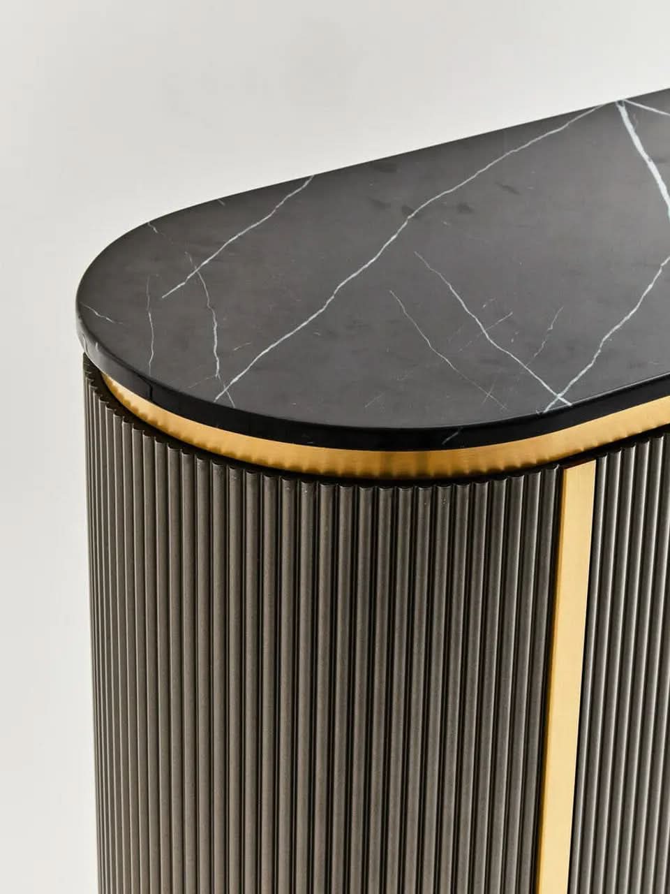 Dervio Grey Two Door Sideboard with Black Marble Top   Nicholas John Interiors