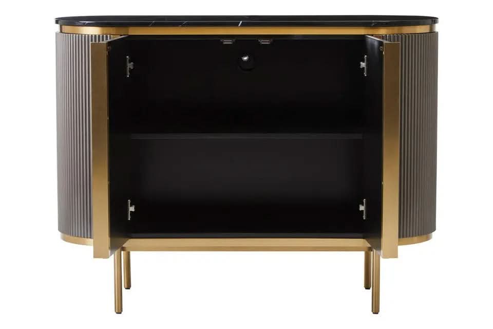 Dervio Grey Two Door Sideboard with Black Marble Top   Nicholas John Interiors