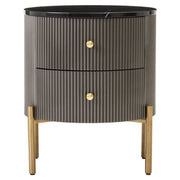 Dervio Grey Two Drawer Chest with Black Marble Top   Nicholas John Interiors