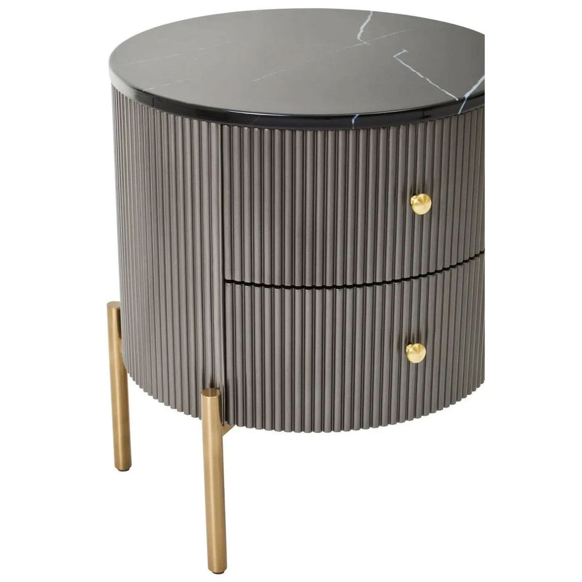 Dervio Grey Two Drawer Chest with Black Marble Top   Nicholas John Interiors