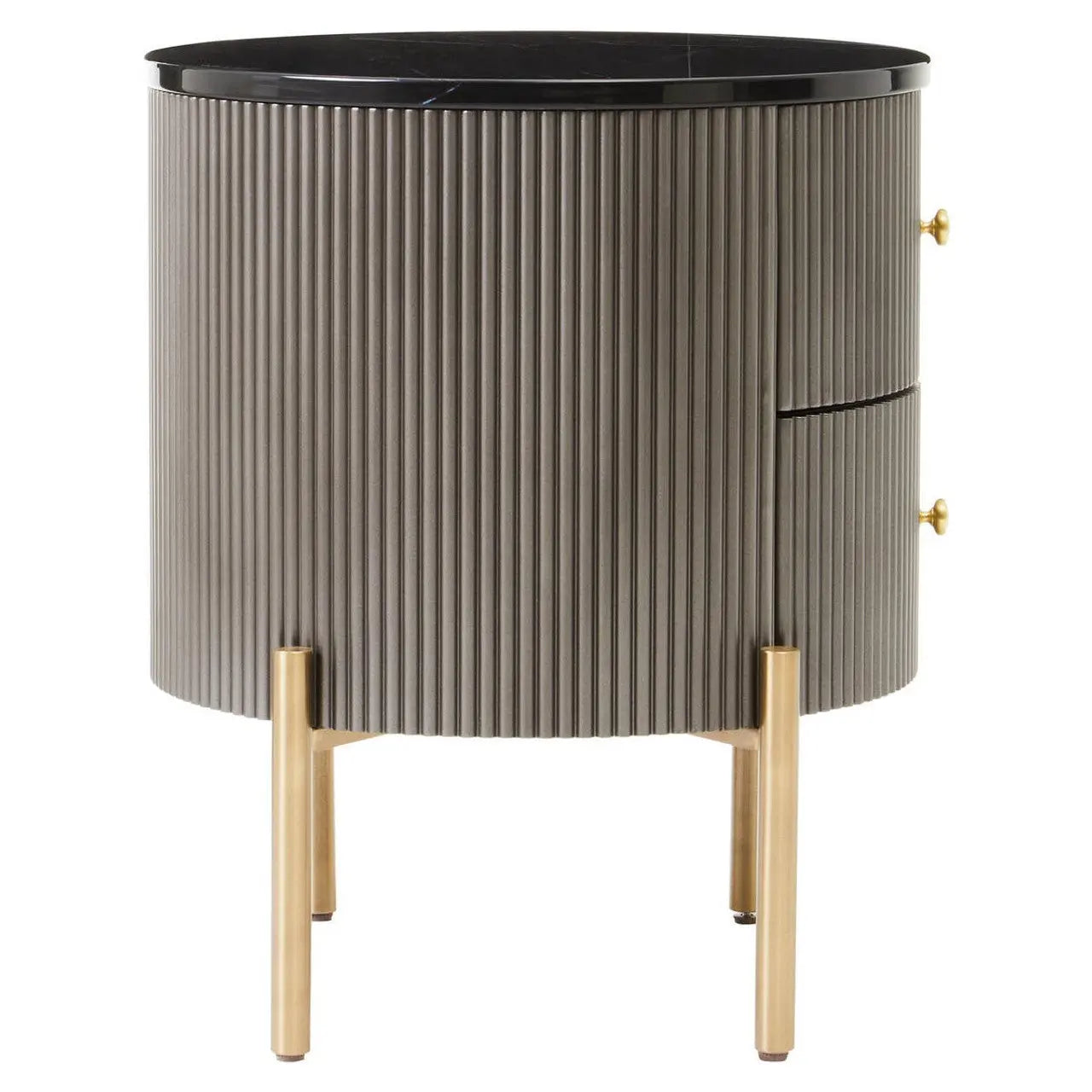 Dervio Grey Two Drawer Chest with Black Marble Top   Nicholas John Interiors