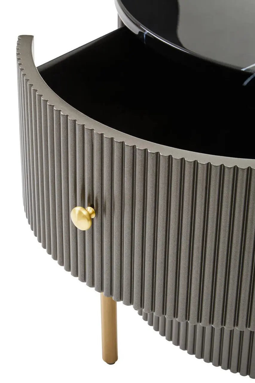 Dervio Grey Two Drawer Chest with Black Marble Top   Nicholas John Interiors