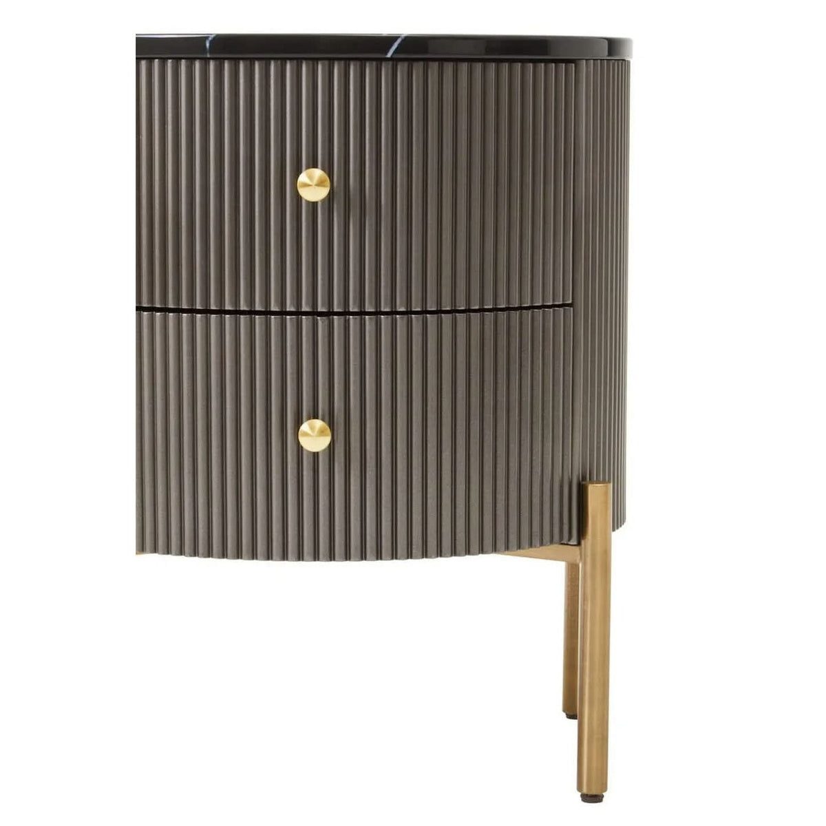 Dervio Grey Two Drawer Chest with Black Marble Top   Nicholas John Interiors