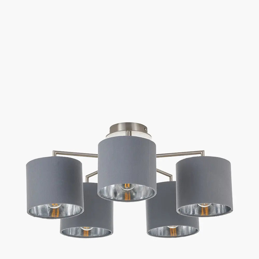 Elin 5 Light Pendant – Brushed Silver & Steel Grey  Nicholas John Interiors