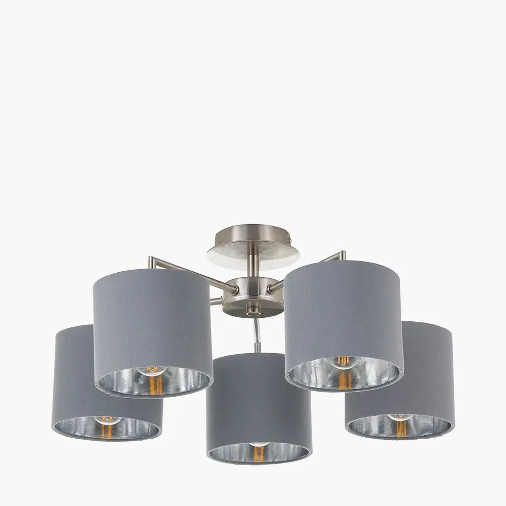 Elin 5 Light Pendant – Brushed Silver & Steel Grey  Nicholas John Interiors