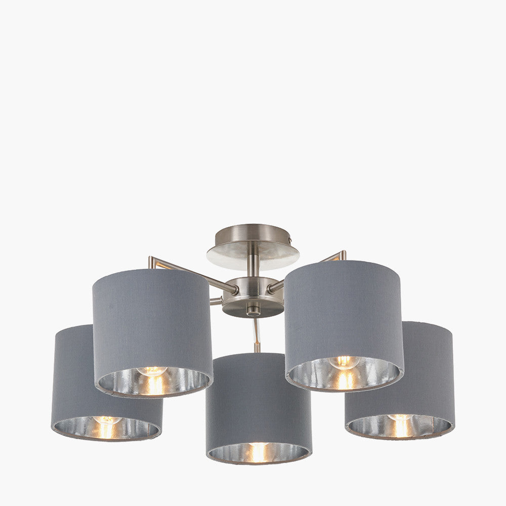 Elin 5 Light Pendant – Brushed Silver & Steel Grey  Nicholas John Interiors