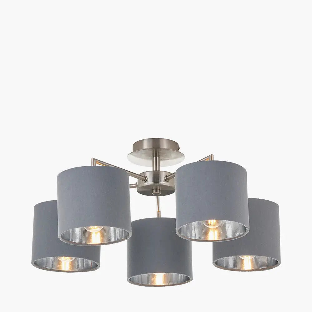 Elin 5 Light Pendant – Brushed Silver & Steel Grey  Nicholas John Interiors