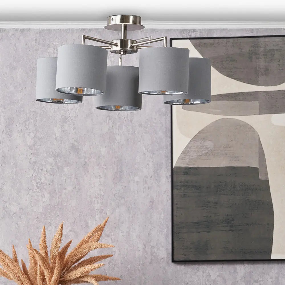 Elin 5 Light Pendant – Brushed Silver & Steel Grey  Nicholas John Interiors