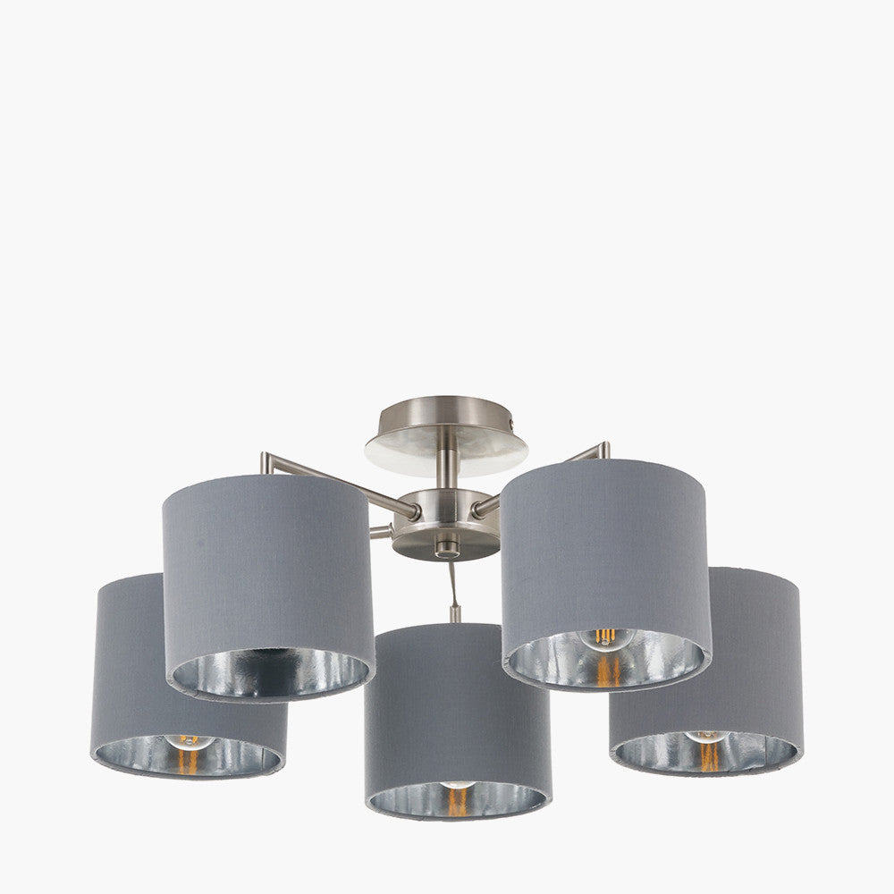 Elin 5 Light Pendant – Brushed Silver & Steel Grey  Nicholas John Interiors