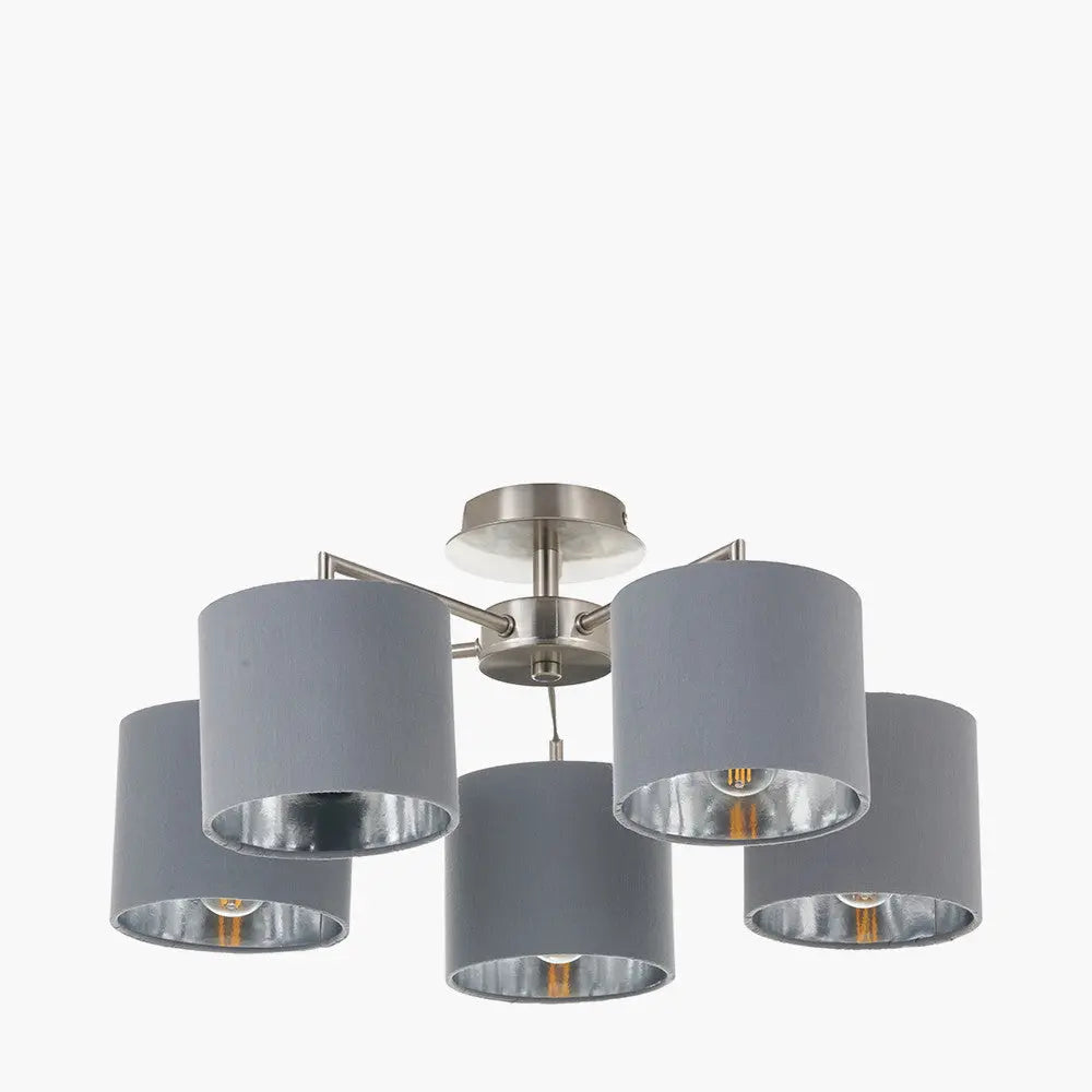 Elin 5 Light Pendant – Brushed Silver & Steel Grey  Nicholas John Interiors