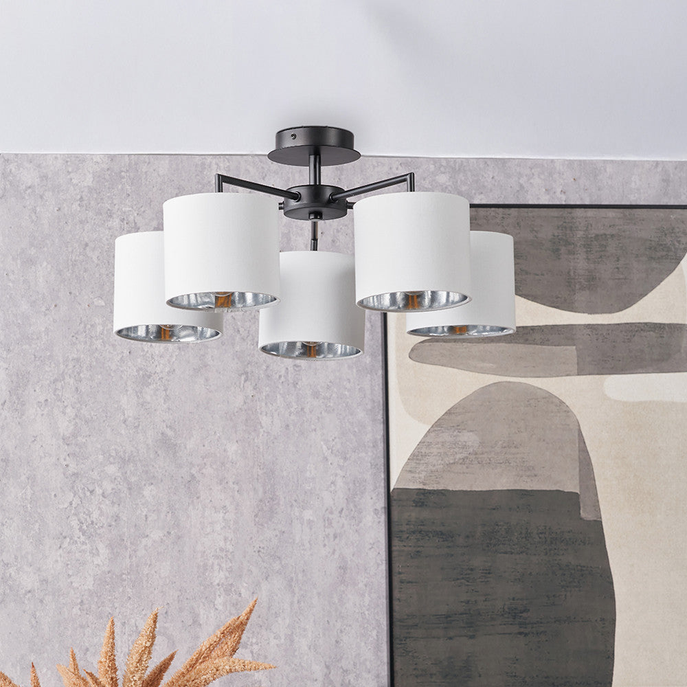Elin 5 Light Pendant – Matt Black & Ivory  Nicholas John Interiors