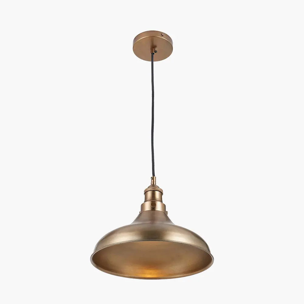 Ellis Antique Brass Cafe Metal Pendant   Nicholas John Interiors