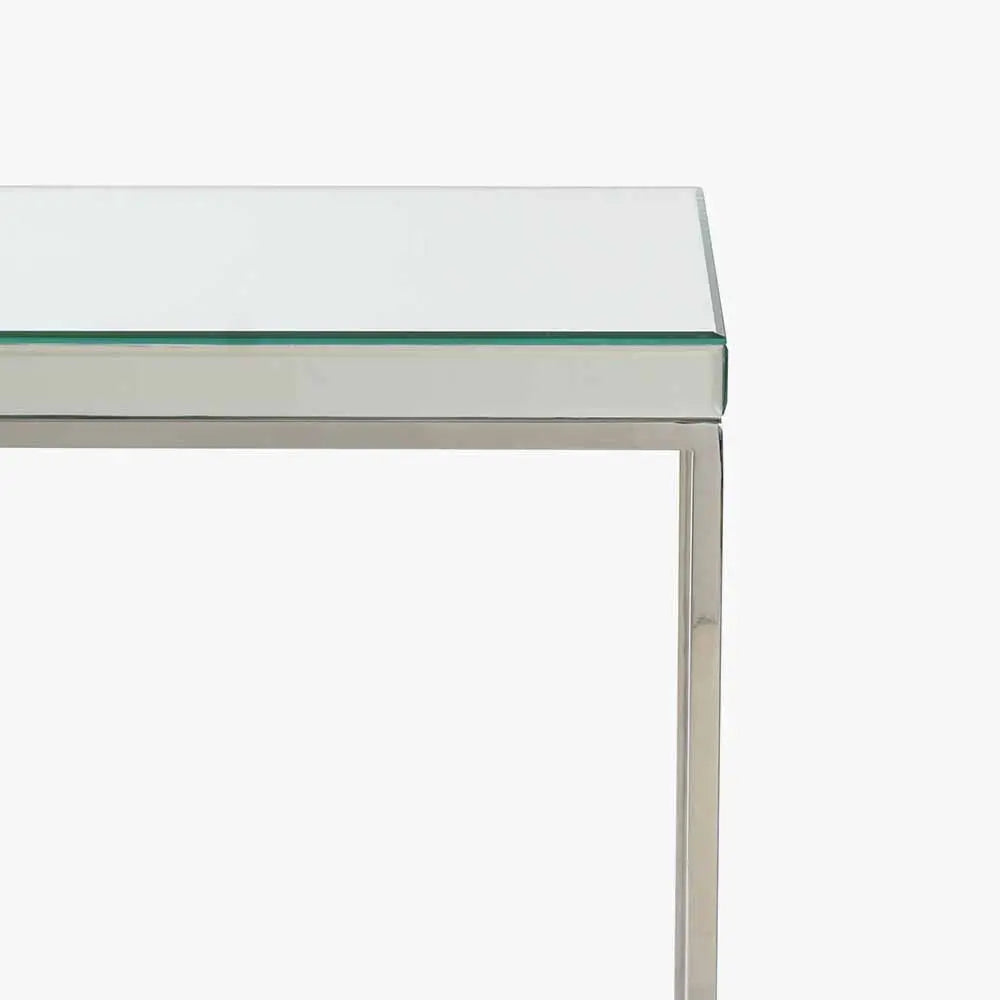 Elysee Mirrored Glass and Silver Metal Console Table  Nicholas John Interiors