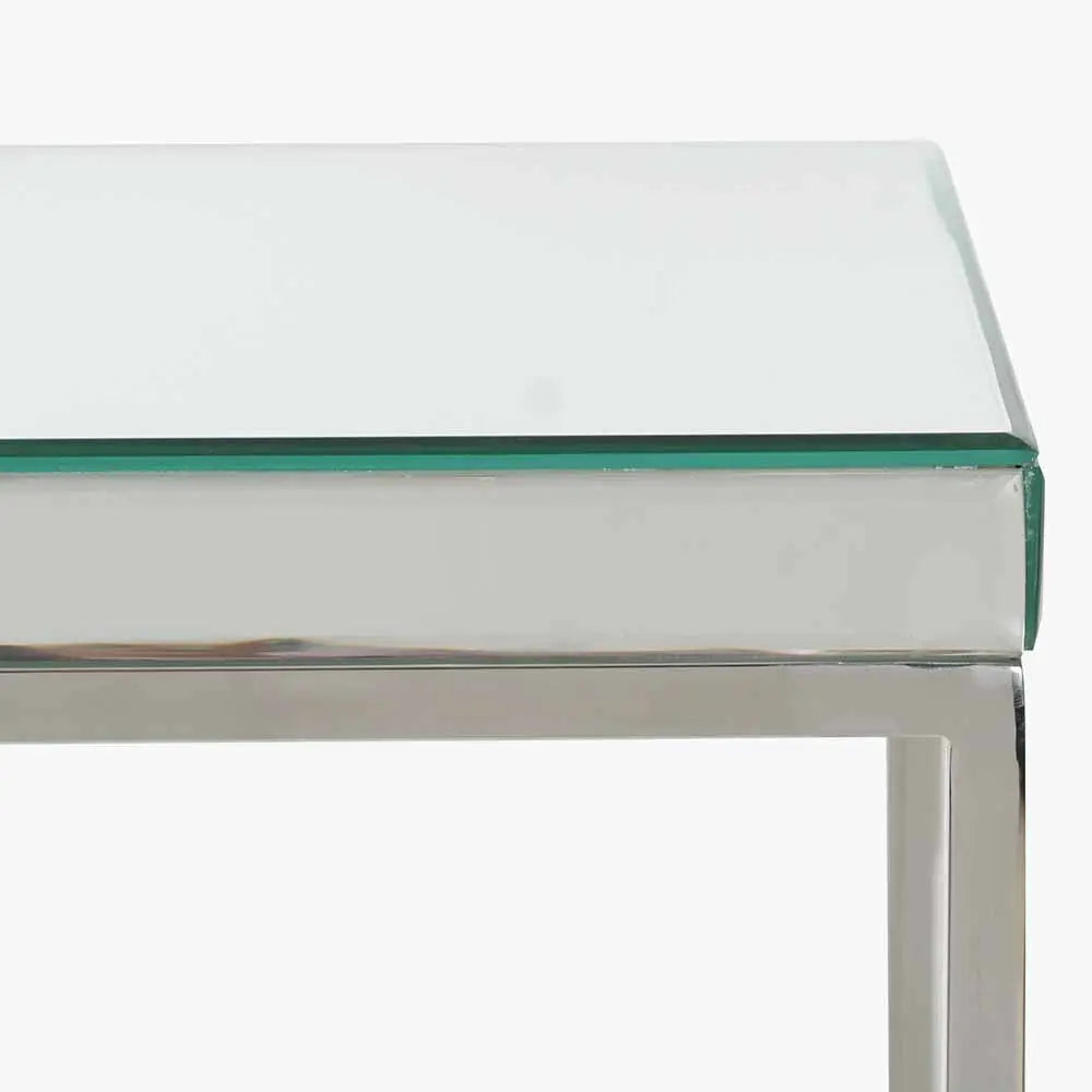 Elysee Mirrored Glass and Silver Metal Square Coffee Table  Nicholas John Interiors