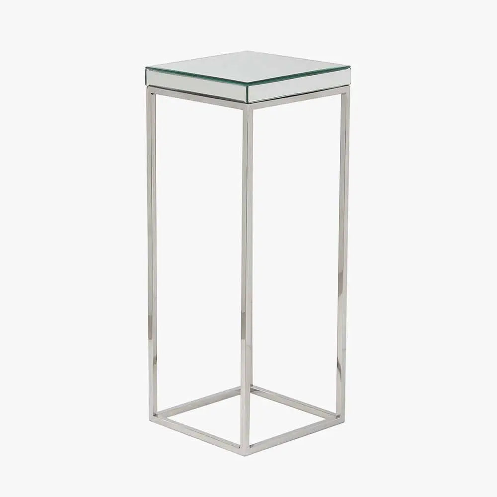Elysee Mirrored Glass and Silver Metal Square Side Table  Nicholas John Interiors