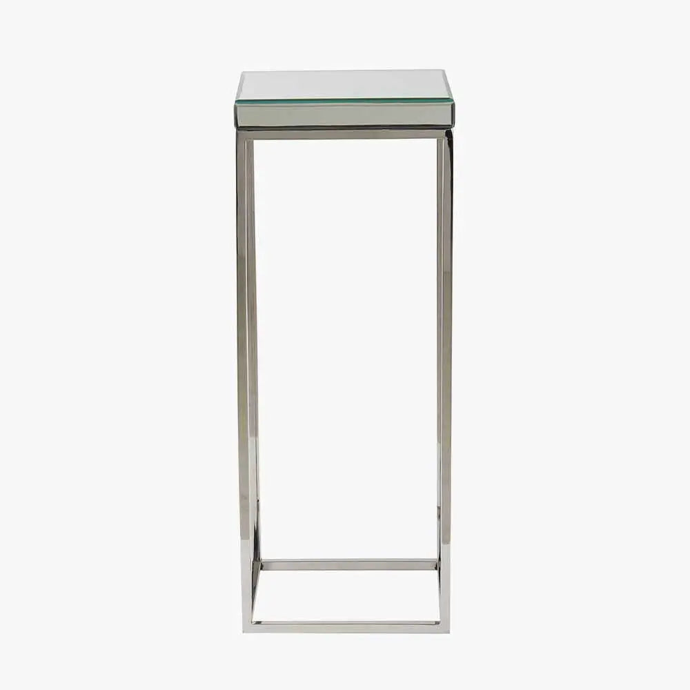 Elysee Mirrored Glass and Silver Metal Square Side Table  Nicholas John Interiors