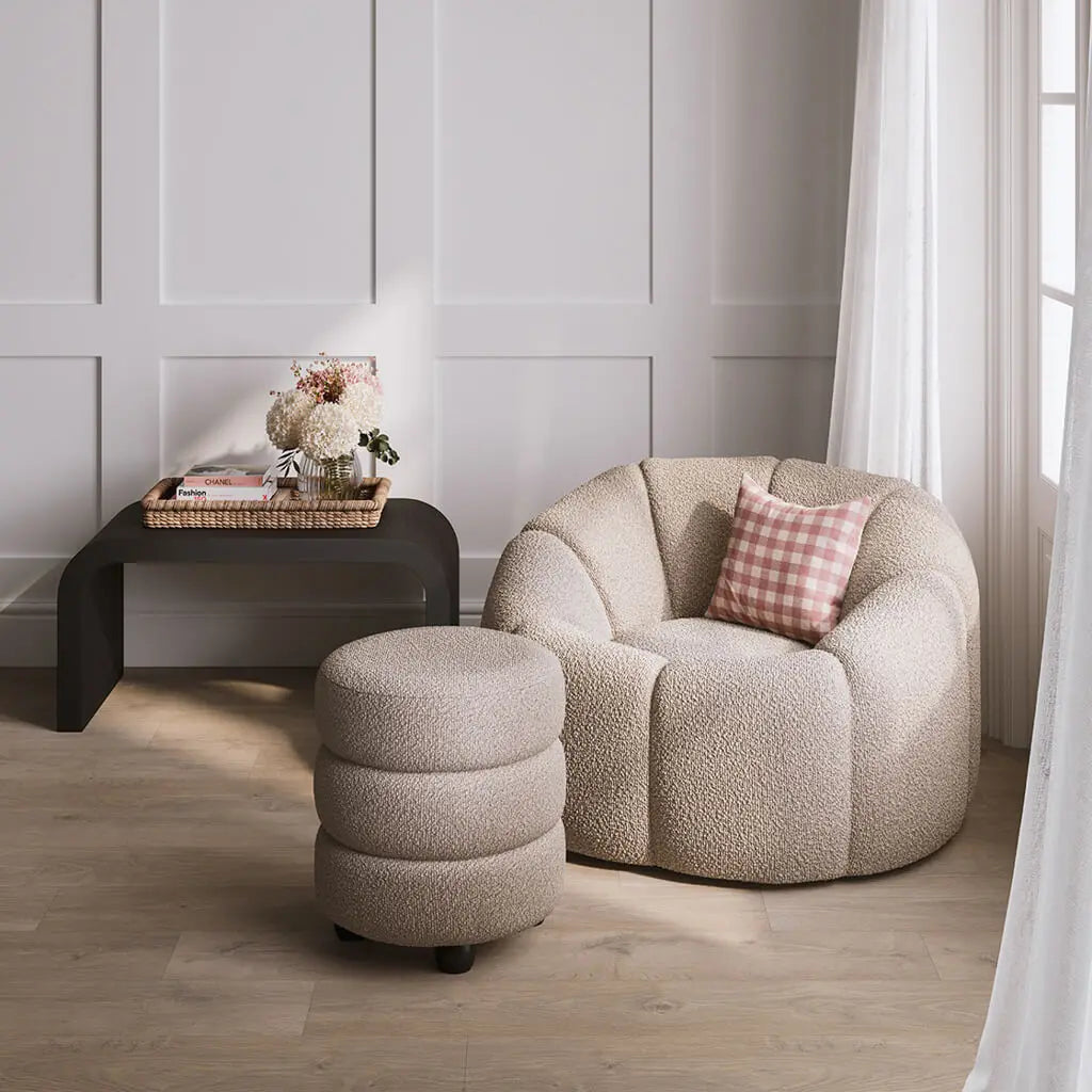 Ashford & Grey Emi Buff / Black Pouffe  Nicholas John Interiors