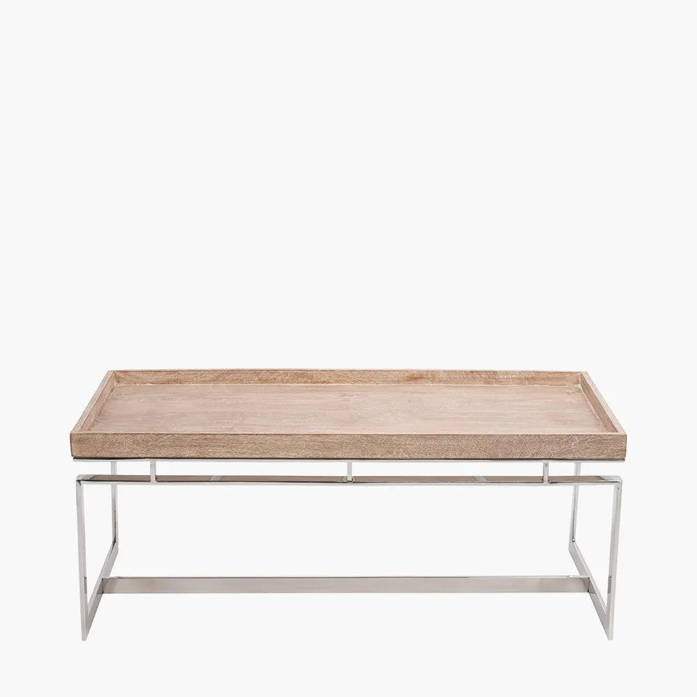 Evelyn Natural Antique Finish Mango Wood and Silver Metal Coffee Table  Nicholas John Interiors