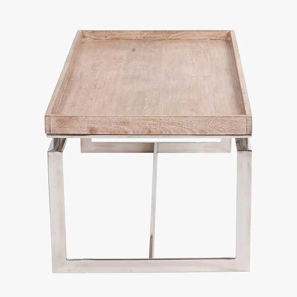 Evelyn Natural Antique Finish Mango Wood and Silver Metal Coffee Table  Nicholas John Interiors