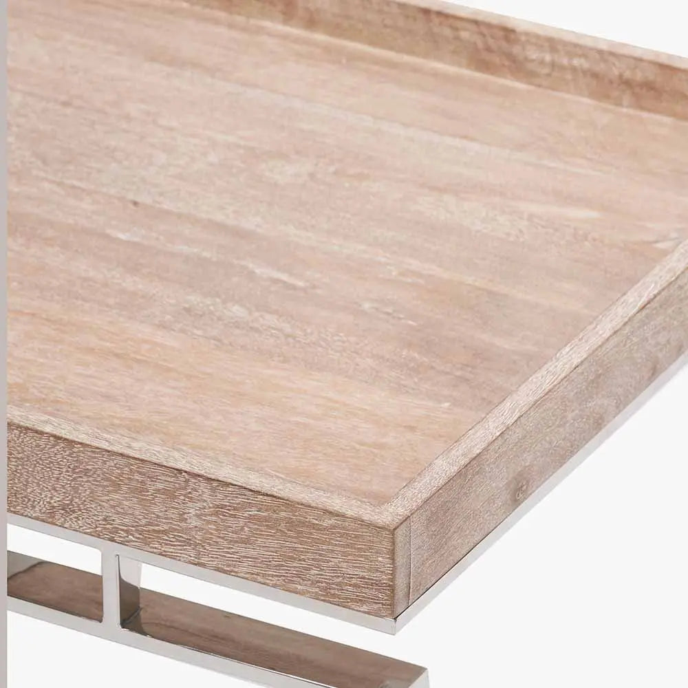Evelyn Natural Antique Finish Mango Wood and Silver Metal Coffee Table  Nicholas John Interiors