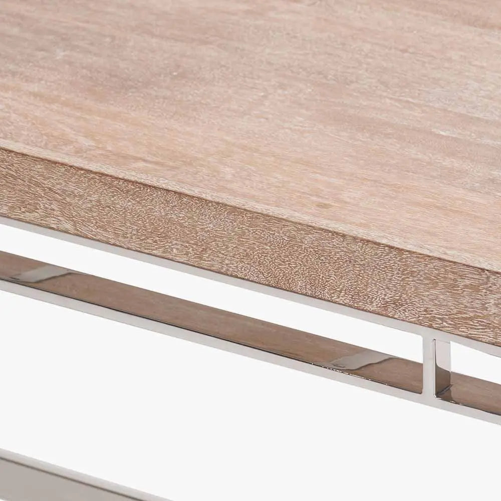 Evelyn Natural Antique Finish Mango Wood and Silver Metal Coffee Table  Nicholas John Interiors