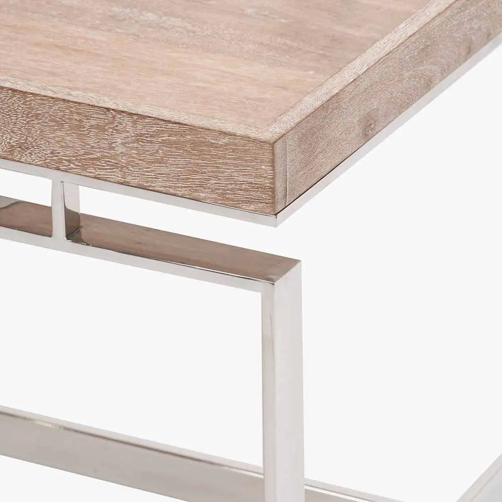 Evelyn Natural Antique Finish Mango Wood and Silver Metal Coffee Table  Nicholas John Interiors