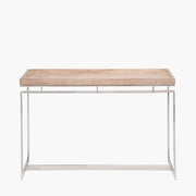 Evelyn Natural Antique Finish Mango Wood and Silver Metal Console Table   Nicholas John Interiors