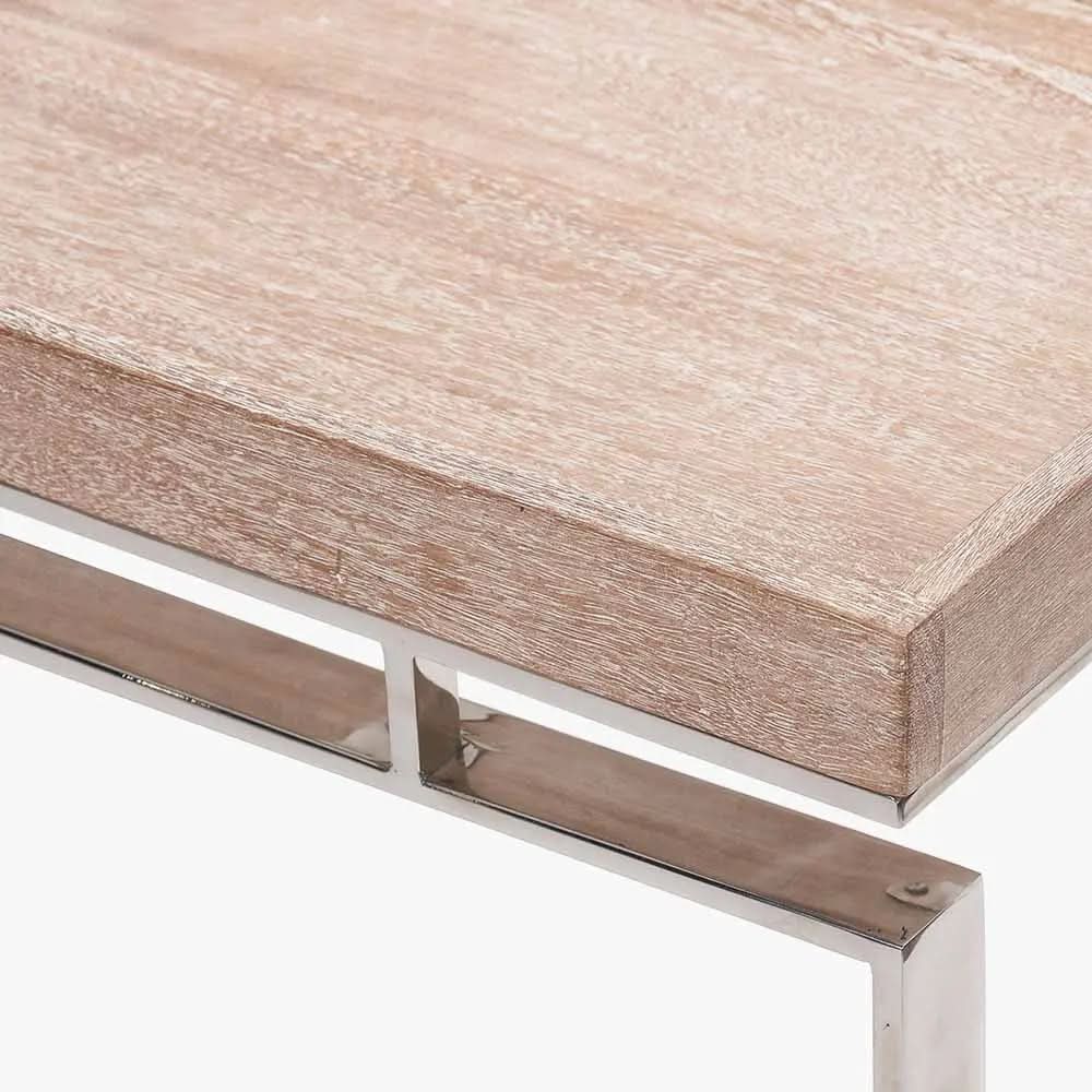 Evelyn Natural Antique Finish Mango Wood and Silver Metal Console Table   Nicholas John Interiors