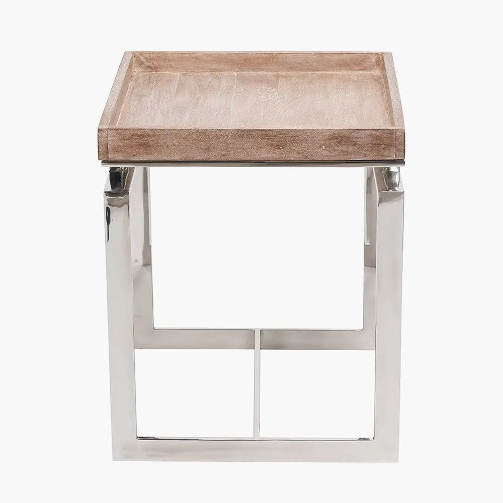Evelyn Natural Antique Finish Mango Wood and Silver Metal Side Table  Nicholas John Interiors