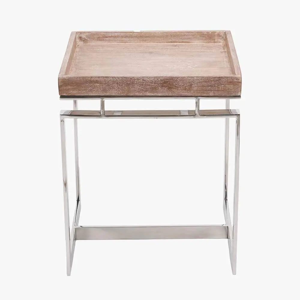 Evelyn Natural Antique Finish Mango Wood and Silver Metal Side Table  Nicholas John Interiors