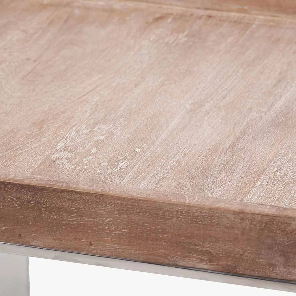 Evelyn Natural Antique Finish Mango Wood and Silver Metal Side Table  Nicholas John Interiors