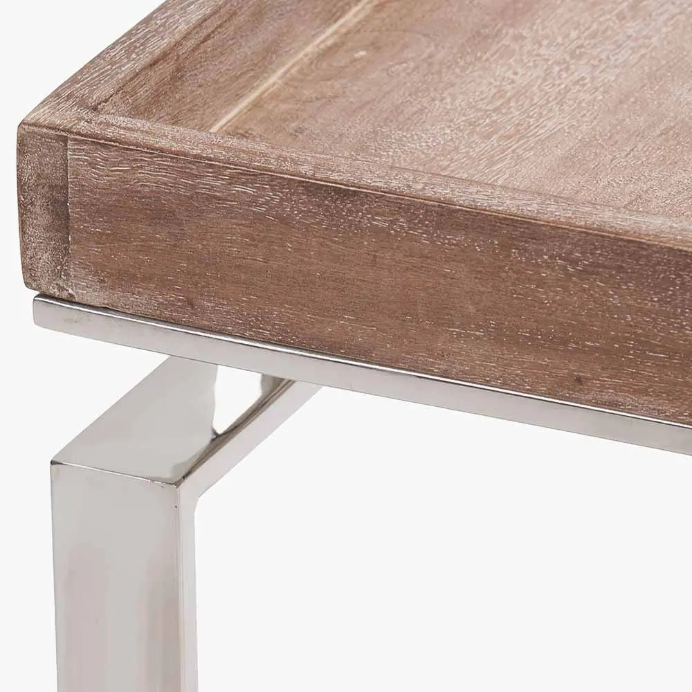 Evelyn Natural Antique Finish Mango Wood and Silver Metal Side Table  Nicholas John Interiors