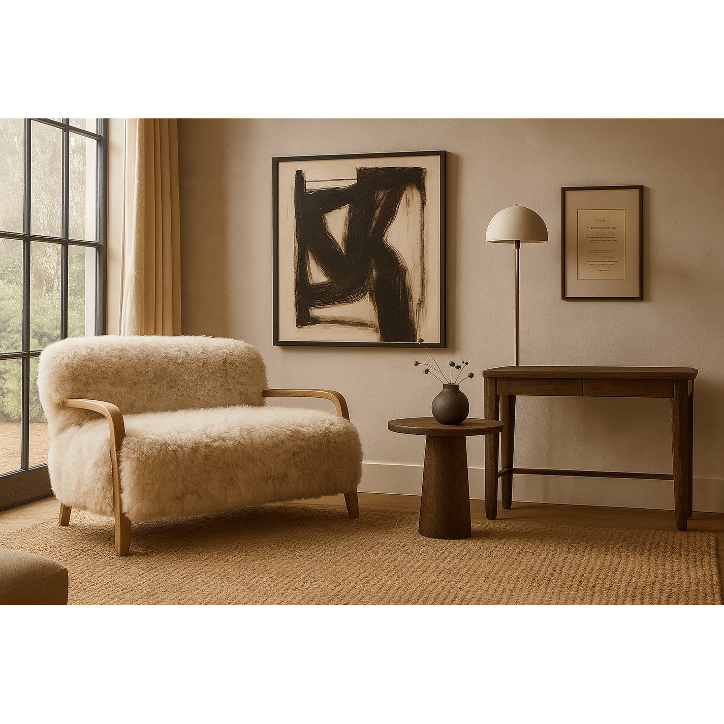 Keiichi Baaarb Sofa in Natural Real Long Sheepskin   Nicholas John Interiors