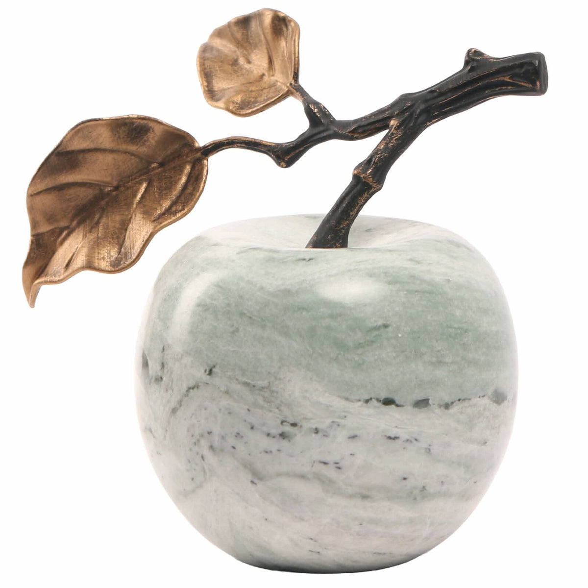 Keiichi Apple Ornament in Green Marble   Nicholas John Interiors