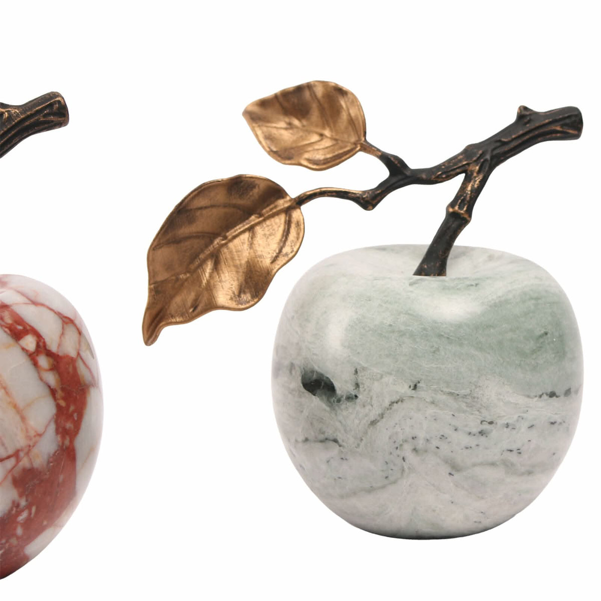 Keiichi Apple Ornament in Green Marble   Nicholas John Interiors